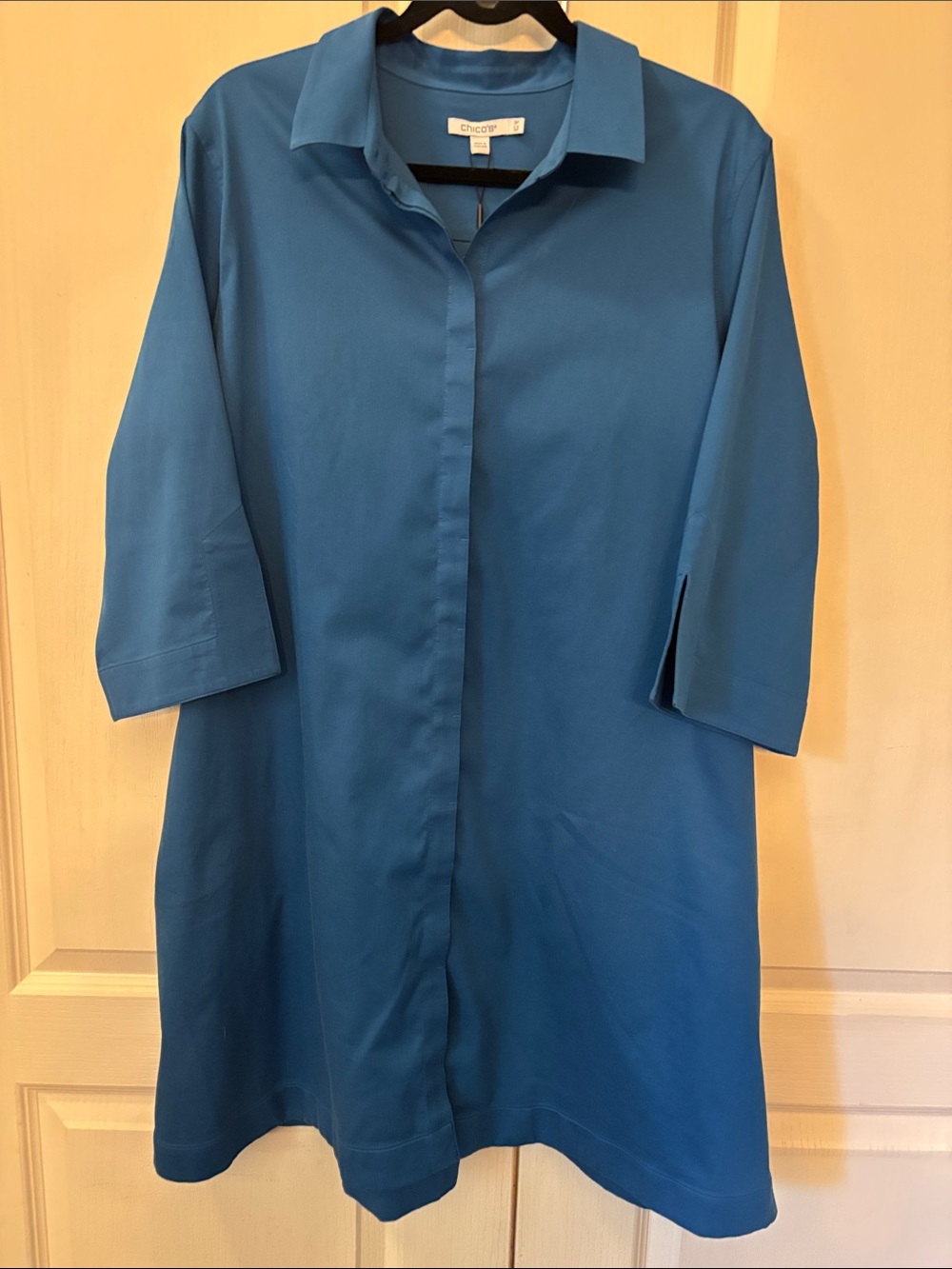 Chico's No Iron Teal Blue Button-Front Casual Shirt Dress